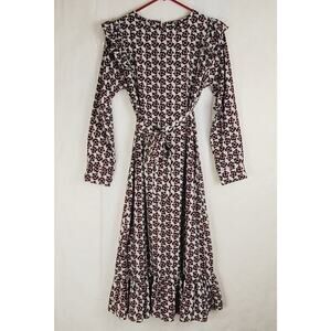 QiQi ivory red floral ruffled midi dress Size Medium cottagecore Modest Feminine